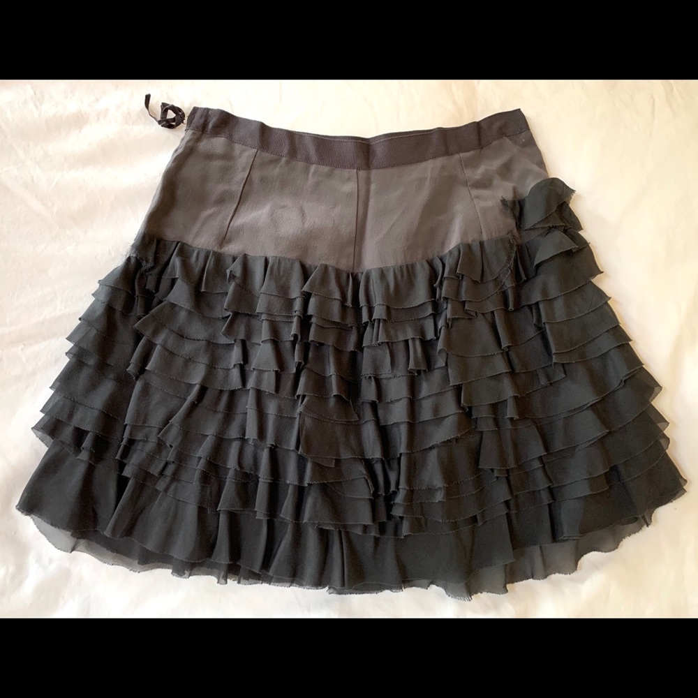 Rebecca Taylor 100% Silk Gray Ruffle Skirt
